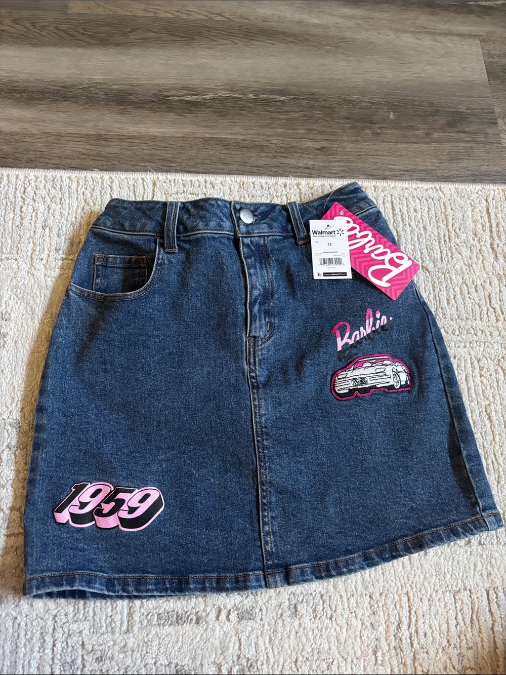 Barbie Dark Blue Denim Mini Skirt with Pink Patches